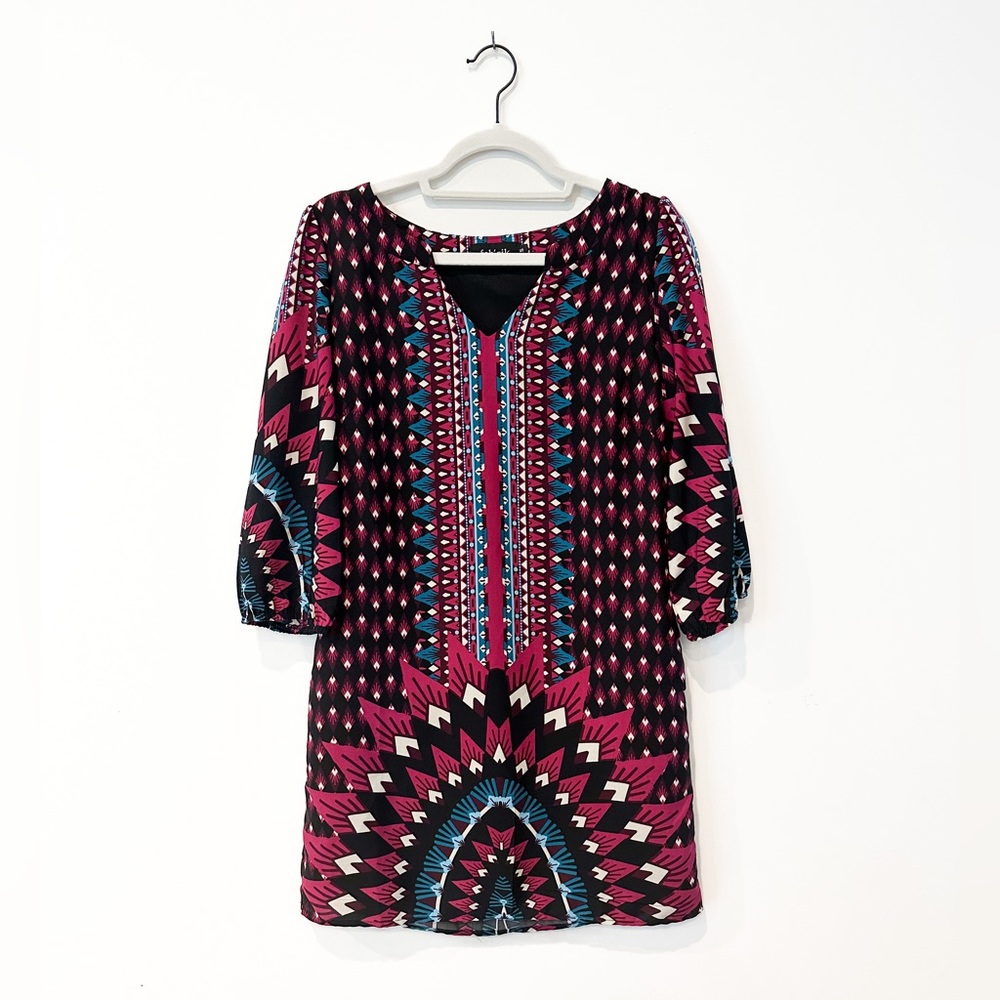 Fab’rik Printed Mini Shift Dress with 3/4 Sleeves - Women’s Size Small